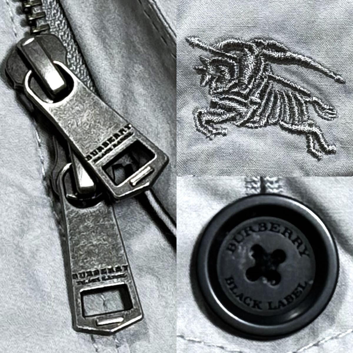 極美品 バーバリーブラックレーベル BIGホース刺繍 ノバチェック ミリタリー シャツ ジャケット M/2 グレー ブルゾン BURBERRY BLACK LABELの画像6