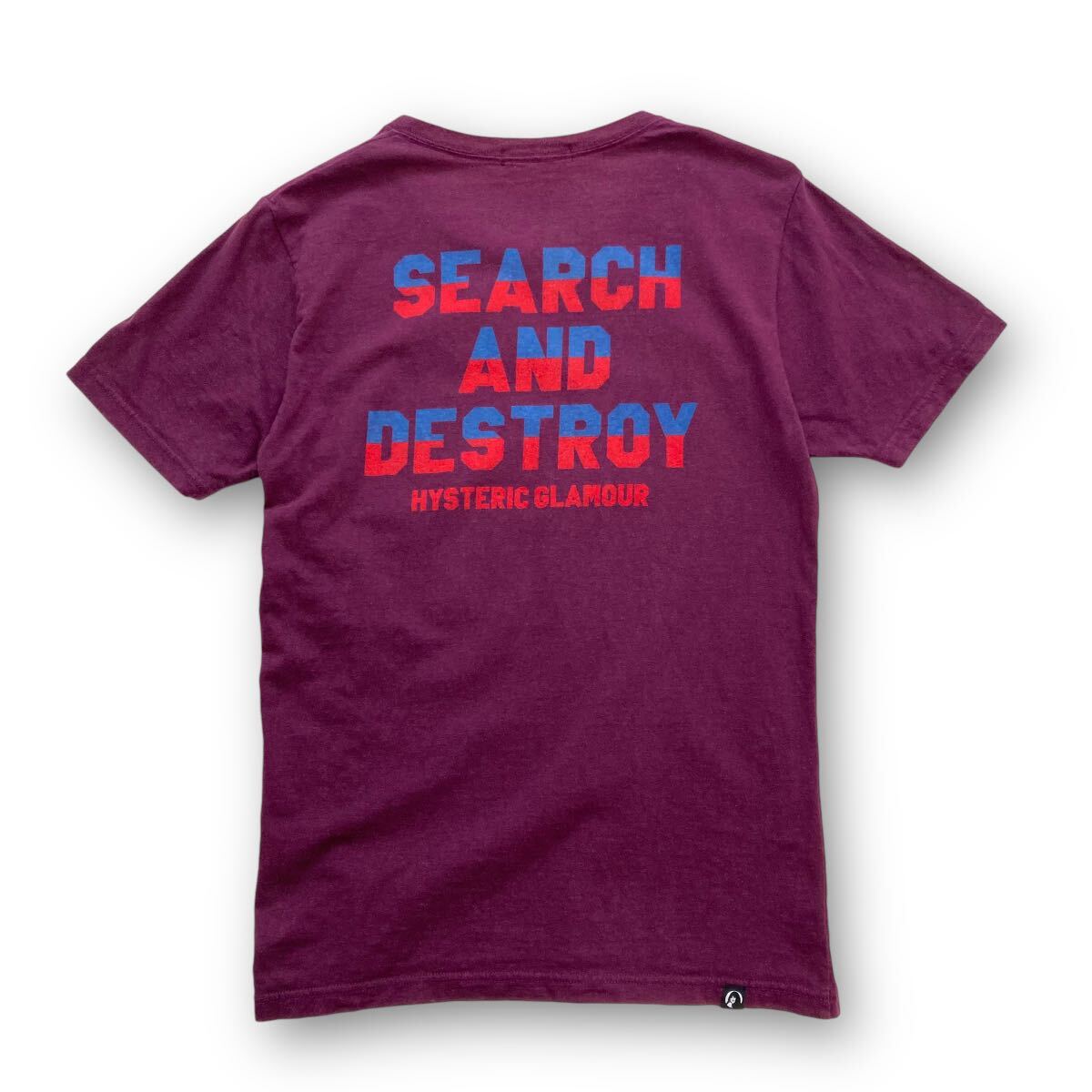 【HYSTERIC GLAMOUR】ヒステリックグラマー プリントTシャツ MICHIGAN SEARCH AND DESTROY ヒスガール アメリカ星条旗 半袖Tシャツ エンジ