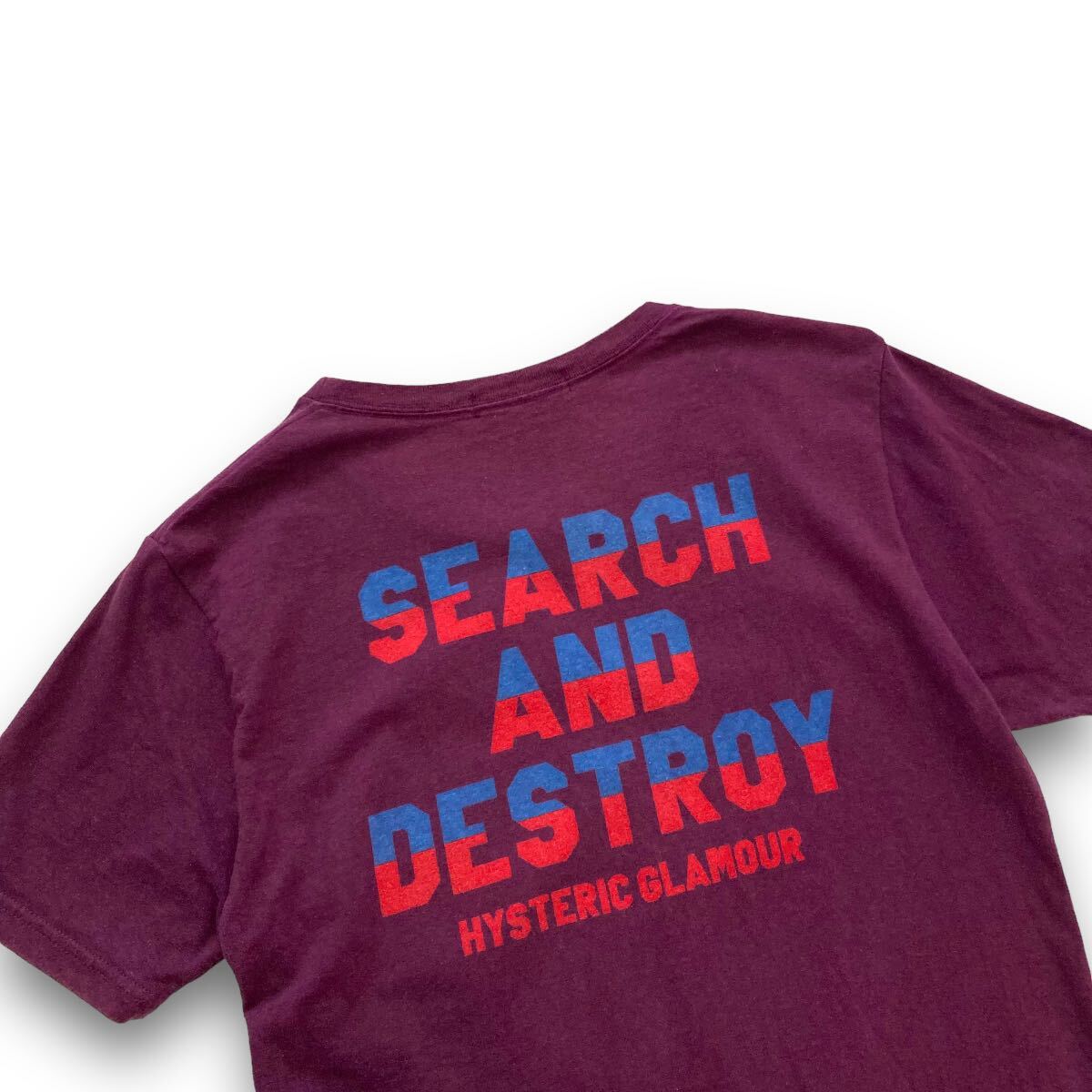 【HYSTERIC GLAMOUR】ヒステリックグラマー プリントTシャツ MICHIGAN SEARCH AND DESTROY ヒスガール アメリカ星条旗 半袖Tシャツ エンジの画像10