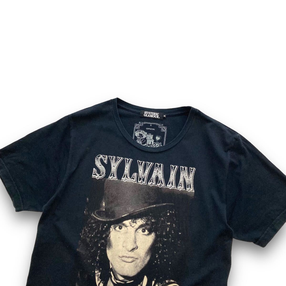 【HYSTERIC GLAMOUR】ヒステリックグラマー NEWYORK DOLLS プリントTシャツ Johnny Thunders シルバーラメ 半袖tシャツ 黒 ブラック (M)