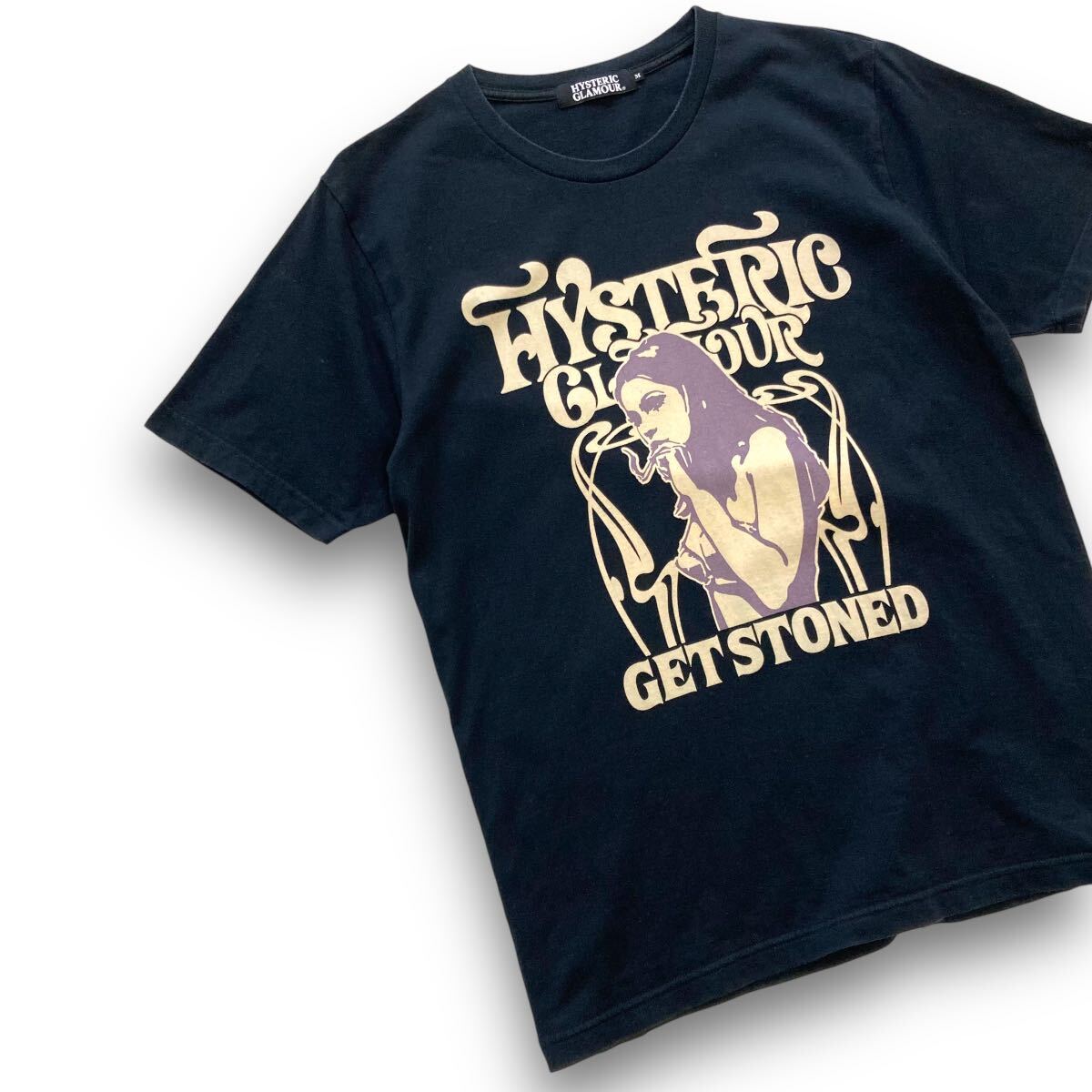 【HYSTERIC GLAMOUR】ヒステリックグラマー ヒスガール Tシャツ 半袖tシャツ GET STONED 黒 ブラック タバコ 日本製 カットソー (M)_画像2