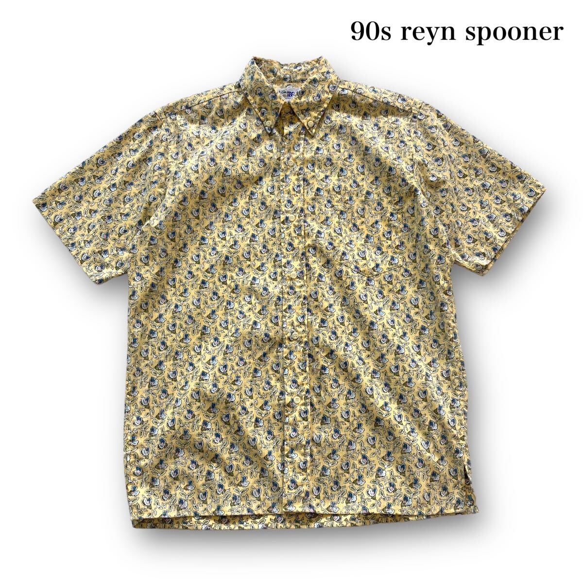 【reyn spooner】90s レインスプーナー リバースプリント半袖シャツ 総柄シャツ ボタンダウンシャツ ハワイアンシャツ ビキニタグ 古着 