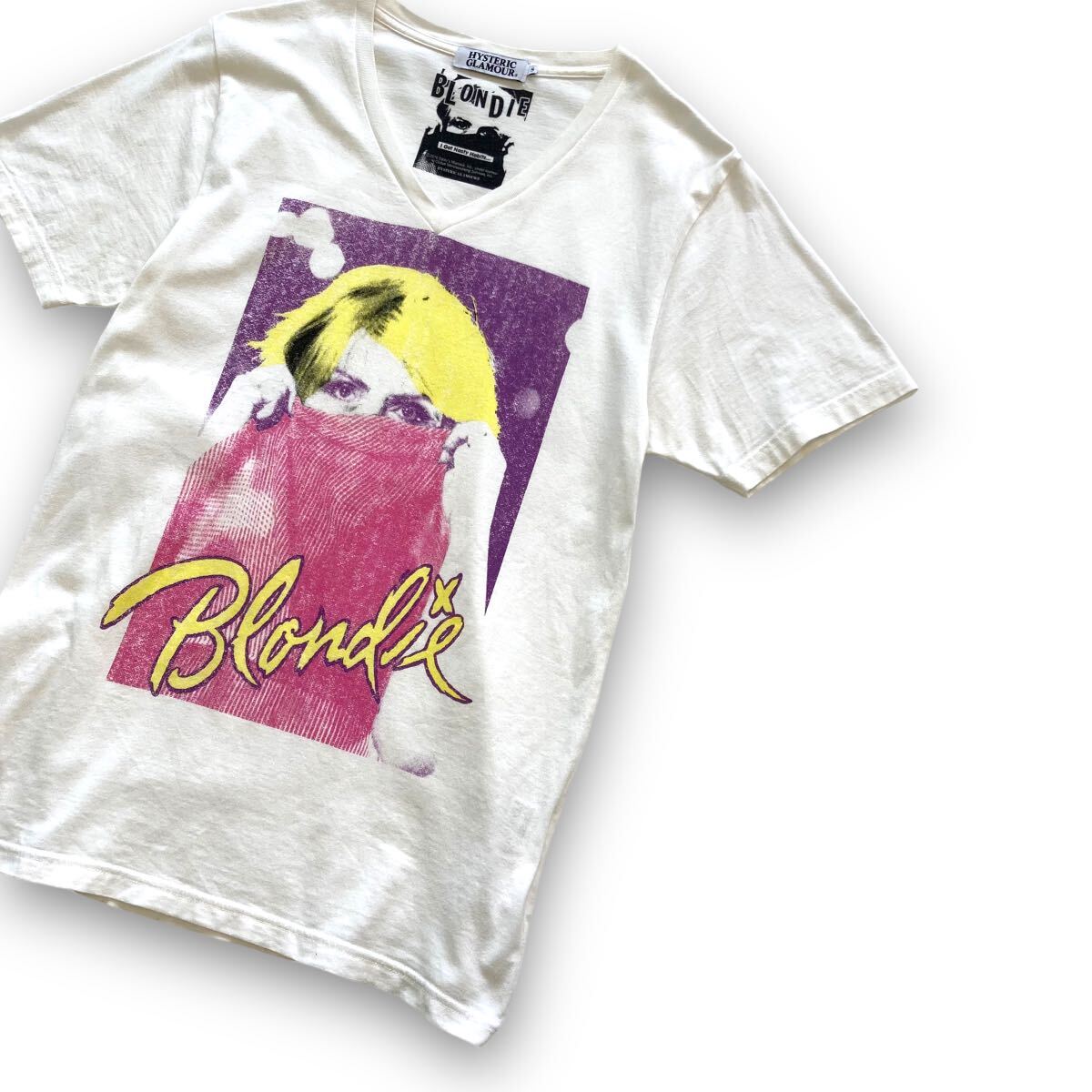 【HYSTERIC GLAMOUR】ヒステリックグラマー BLONDIE ブロンディ Vネック Tシャツ 日本製 半袖tシャツ バンドtシャツ ホワイト 白