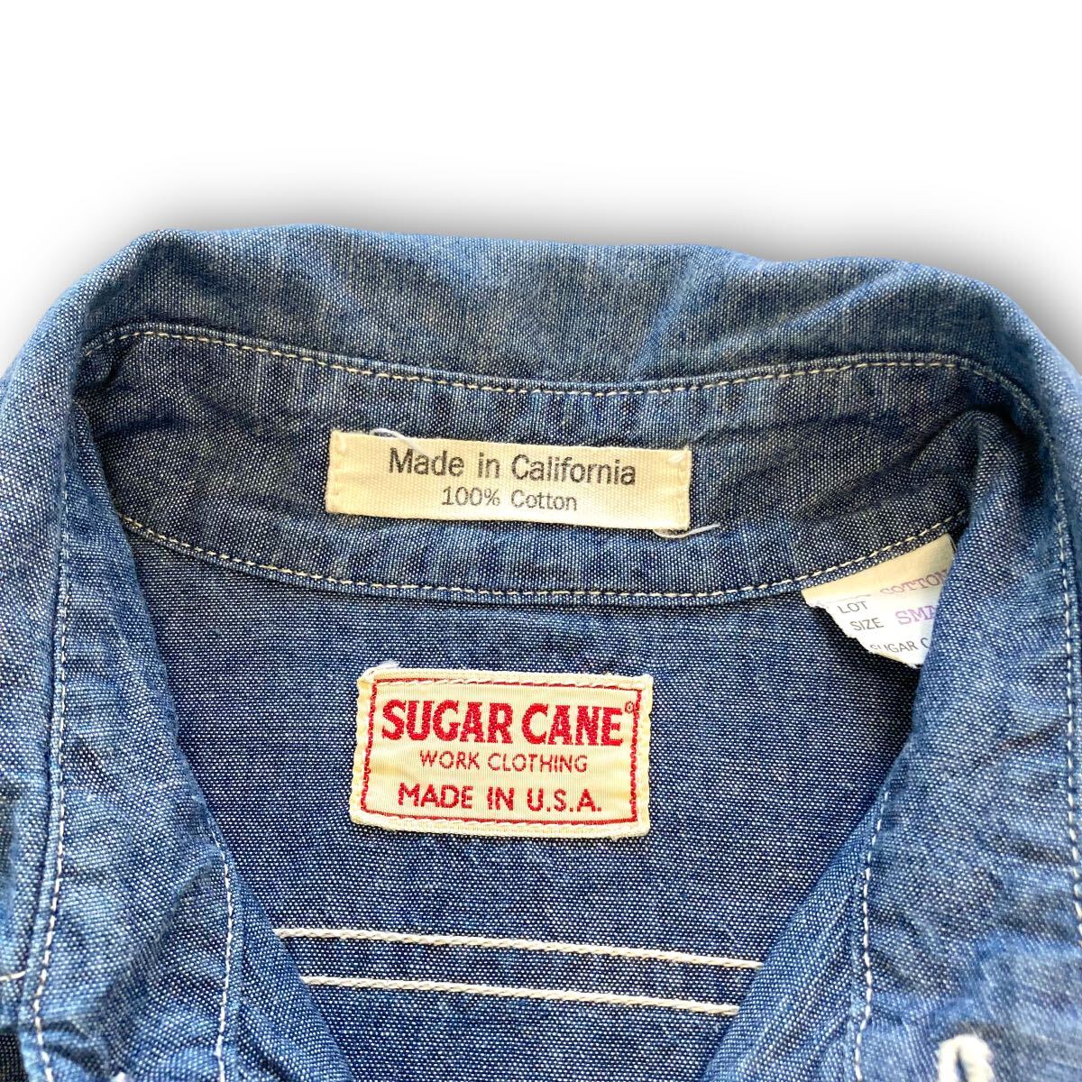 【SUGAR CANE】シュガーケーン USA製 シャンブレーワークシャツ 長袖シャツ インディゴブルー アメリカ製 ボタンダウンシャツ 米国コットン_画像7