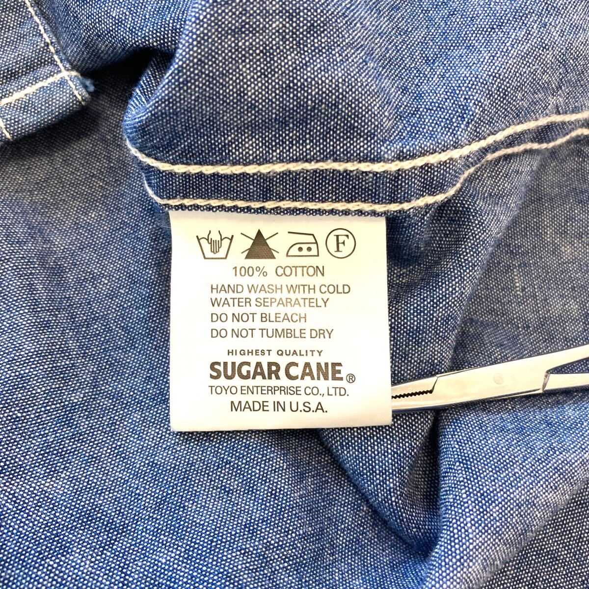 【SUGAR CANE】シュガーケーン USA製 シャンブレーワークシャツ 長袖シャツ インディゴブルー アメリカ製 ボタンダウンシャツ 米国コットン_画像9