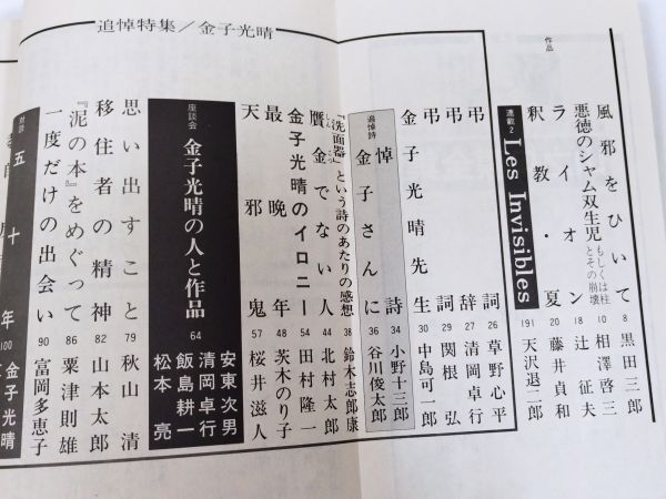 379-C33/現代詩手帖 1975.9月号/増頁追悼特集 金子光晴/草野心平 田村隆一 茨木のり子 富岡多恵子_画像2