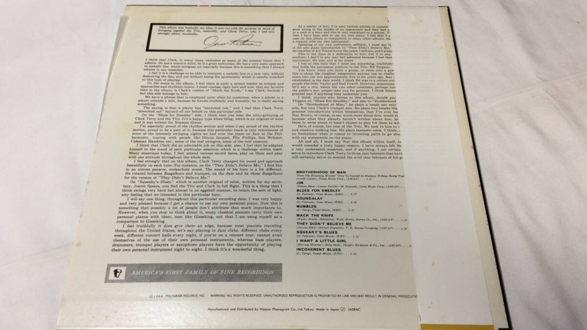#E【ジャズLP盤レコード63】『クラーク・テリー/ClarkTerry オスカー・ピーターソン・トリオ＋ワン/OSCAR PETERSON TRIO+ONE』●検)JAZZ_画像2