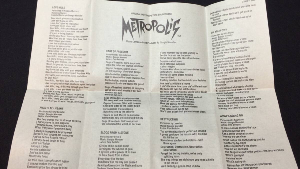 A【カセットテープ2】『メトロポリス METROPOLIS オリジナルサウンドトラック』●解説カード付●検)国内盤SF映画洋画アルバム