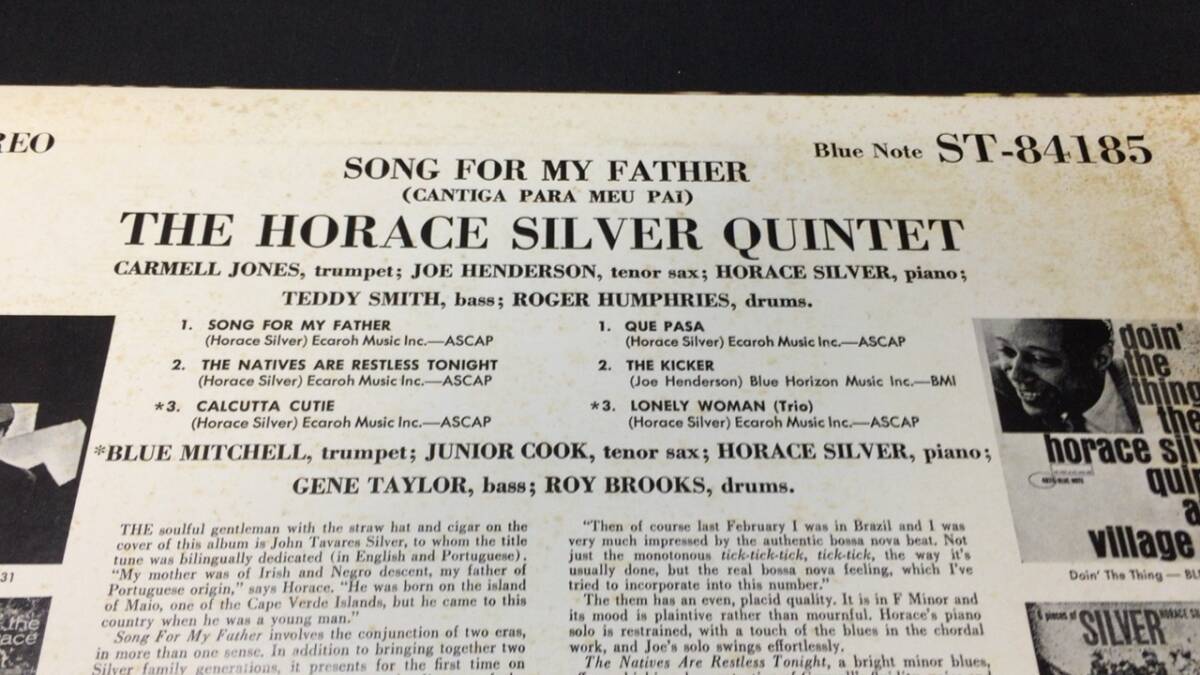 #A【LPレコード7】『SONG FOR MY FATHER/The Horace Silver Quintet』●ホレス・シルヴァー●検)ピアノBLUENOTEブルーノートファンキー_画像4