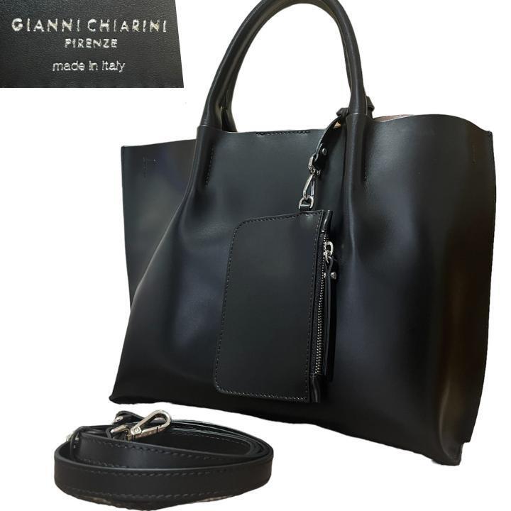 【人気・美品】ジャンニキャリーニ トゥエンティ トートバッグ レザー ポーチ 黒 GIANNI CHIARINI ハンドバッグ 2way ショルダーバック