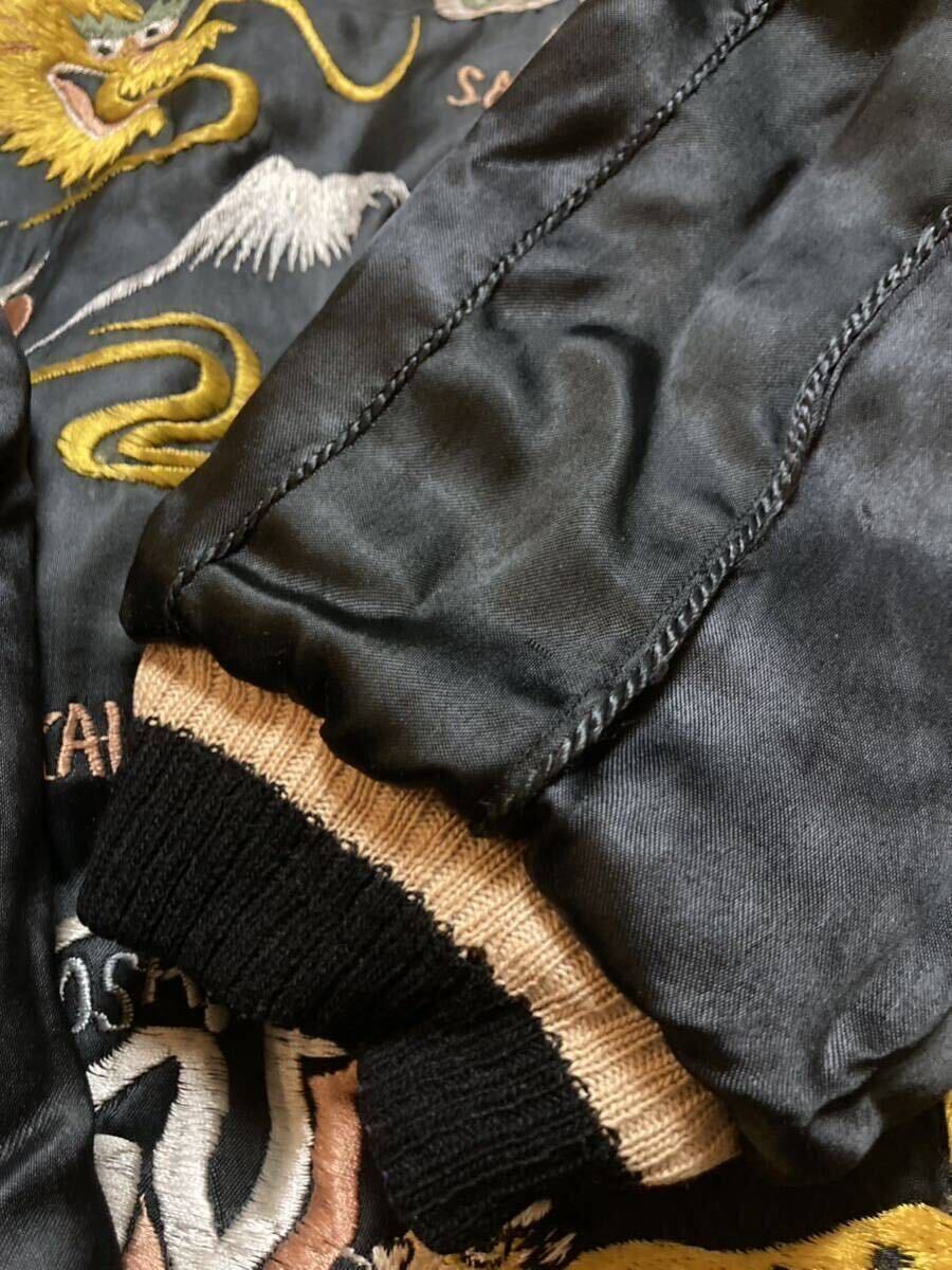 50'S ヴィンテージ スカジャン オールブラック ビッグサイズ スーベニアジャケット JAPAN MAP 龍 鷹 虎 東洋 港商の画像9