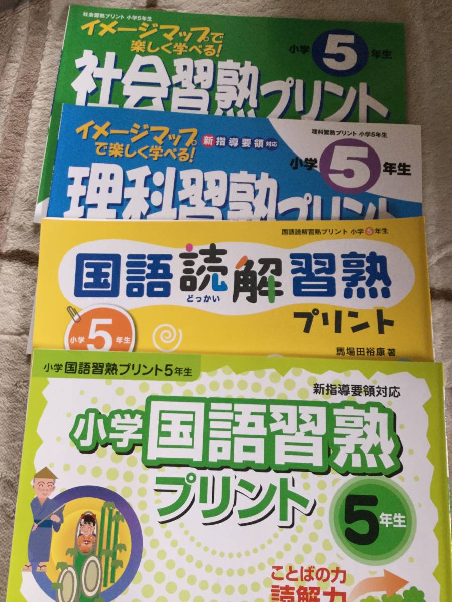 ヤフオク 小学５年 習熟プリント 国語 理科 社会 4冊 ゆ