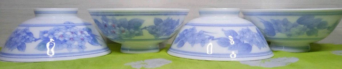 茶碗 飯碗13個 白地陶器 薄藍色 紫陽花