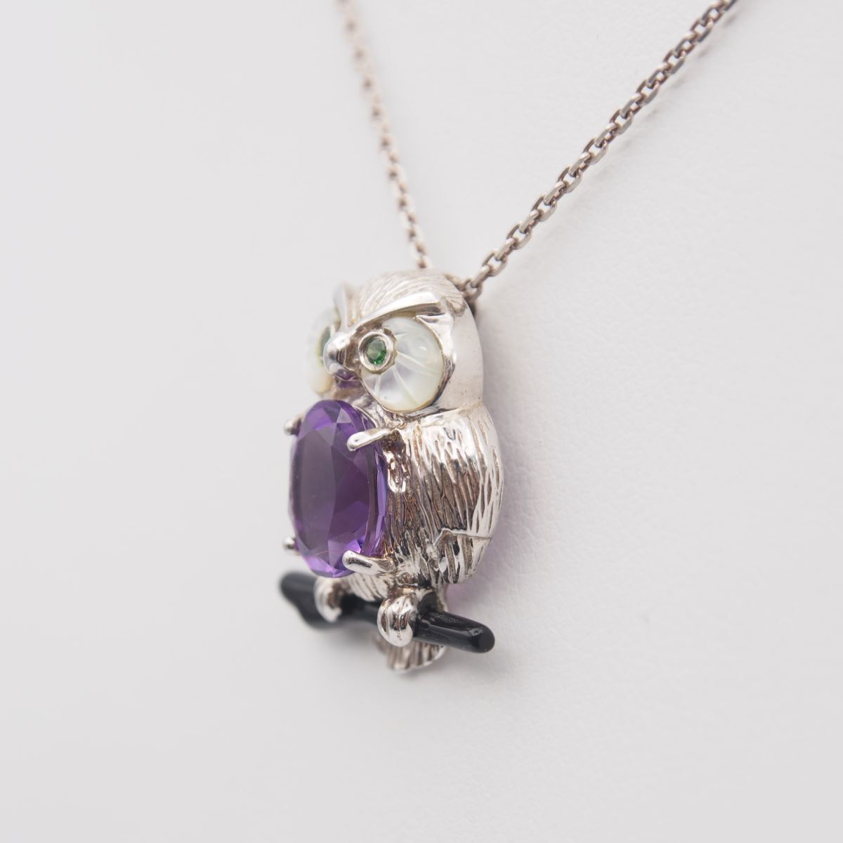 P511 amethyst 1.40ct emerald 0.03ct 925 stamp pendant top . owl design silver charm head 2 month birthstone 