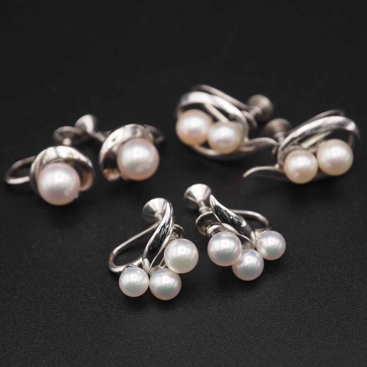 Y801 お得 1円 MIKIMOTO ミキモト あこや真珠 パール イヤリング SILVER シルバー 3点 おまとめ セットの画像1