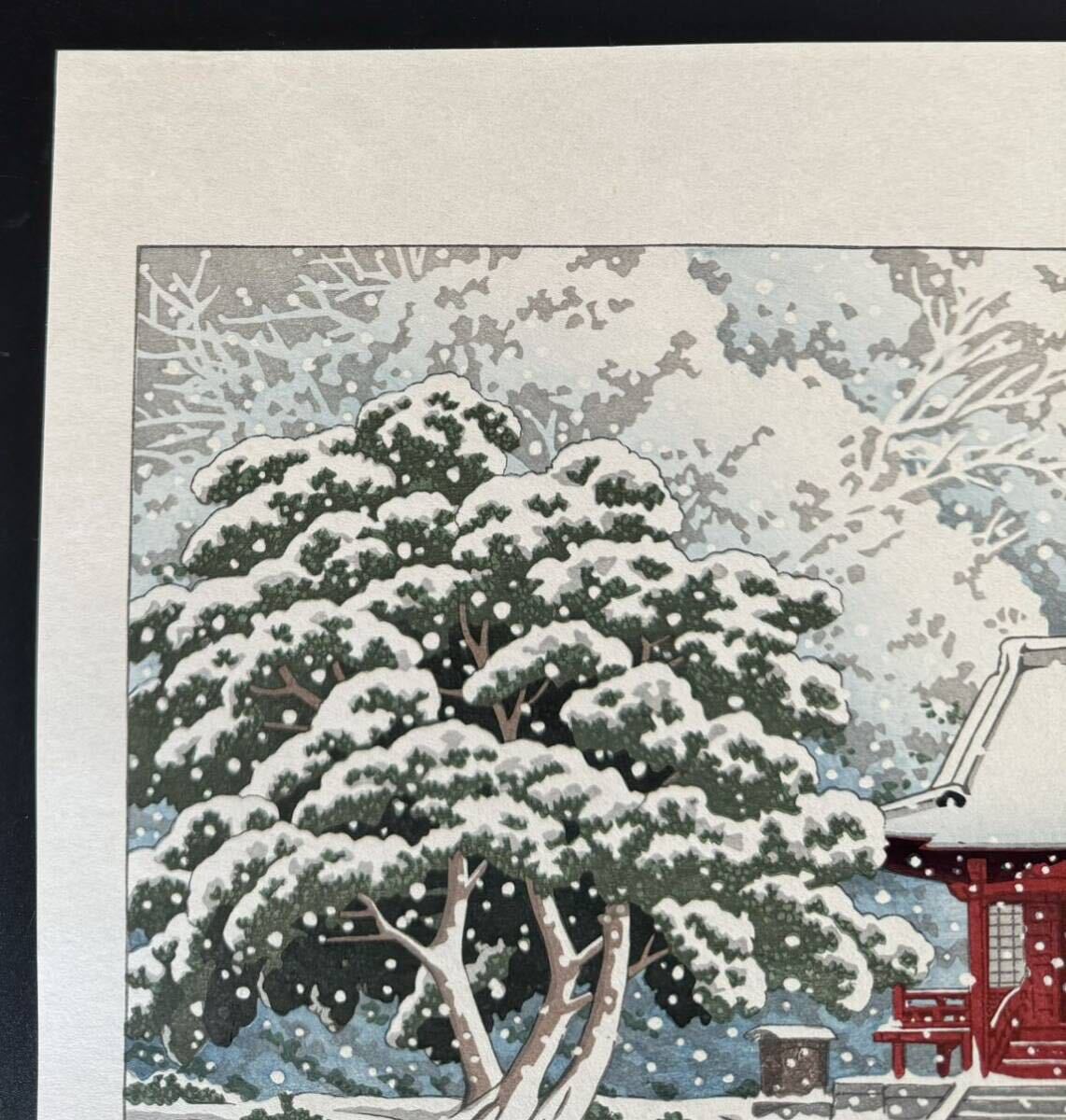 【真作保証】川瀬巴水 社頭の雪 昭和四年作 手摺り木版画 新版画 Kawase Hasui woodblock print Shinhangaの画像2