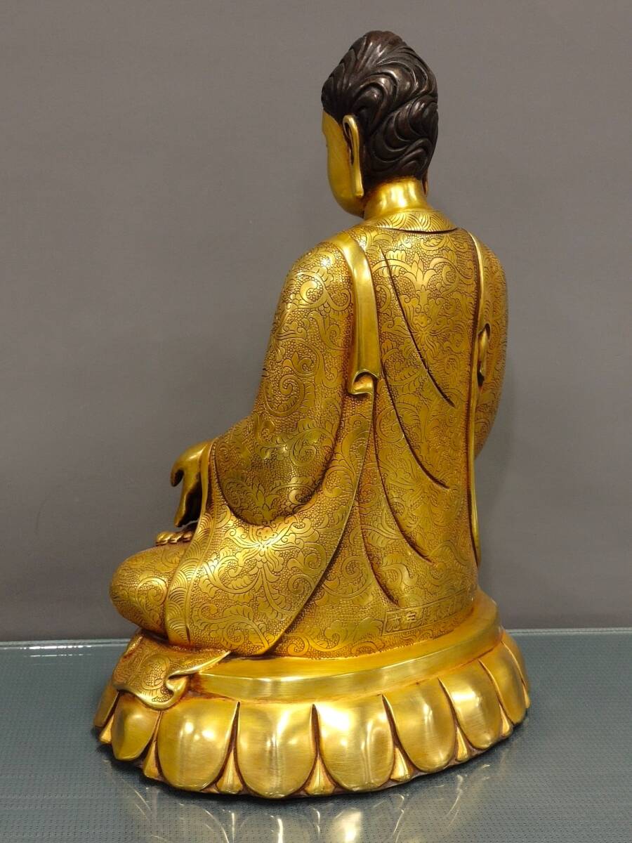 旧蔵 清代 紫銅 鍍真金 模様 仏祖 供像 極細工 稀少珍品 古美術品 古美味 A0401_画像8