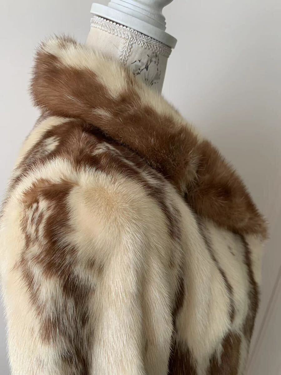 【06】美品高級毛皮mink ミンク 着丈120cm ■豪華希少 茶色 と 白 の組み合わせの画像3