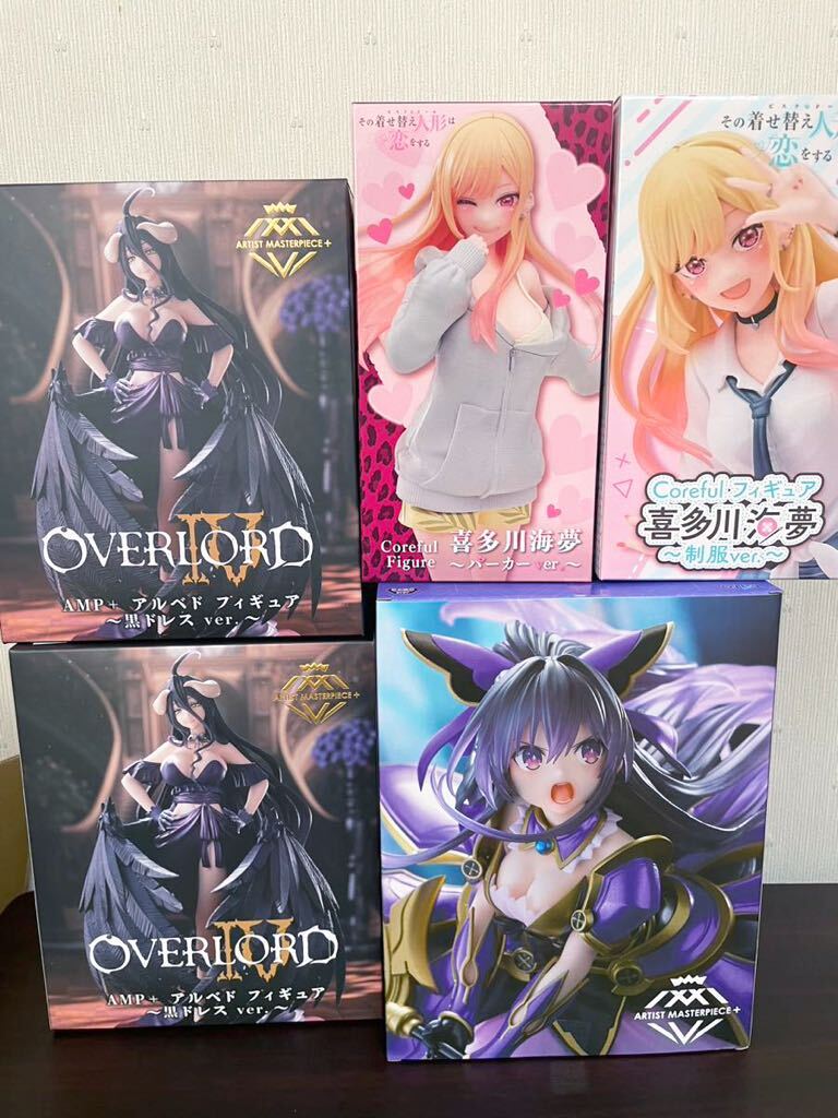 新品未開封 5個 美少女 フィギュア AMP + coreful ARTIRT MASTERPLECE アルベド 夜刀神十香 サンダルフォン overload 喜多川海夢の画像1