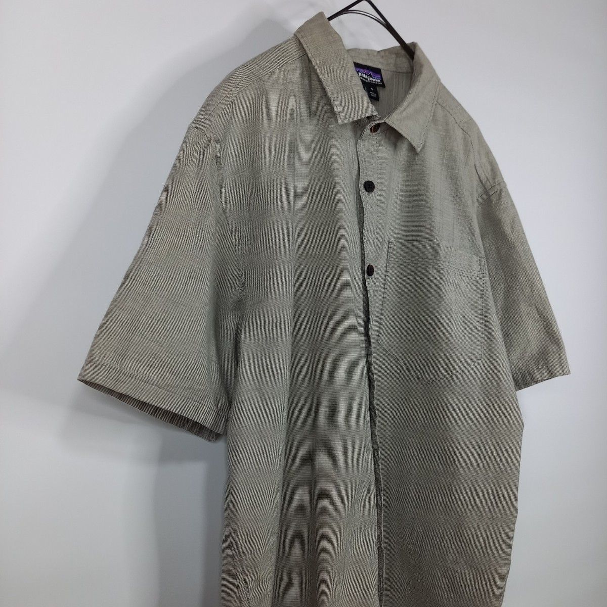 パタゴニア　patagonia　シャツ　半袖　ポケット　刺繍　チェック　グレー　S　アウトドア