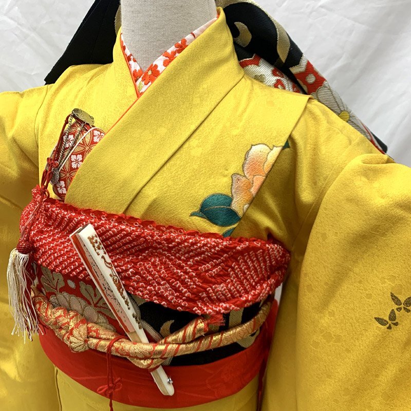 # "Семь, пять, три" 7 лет женщина . кимоно & двойной пояс obi & длинное нижнее кимоно # состояние хороший 404ag23