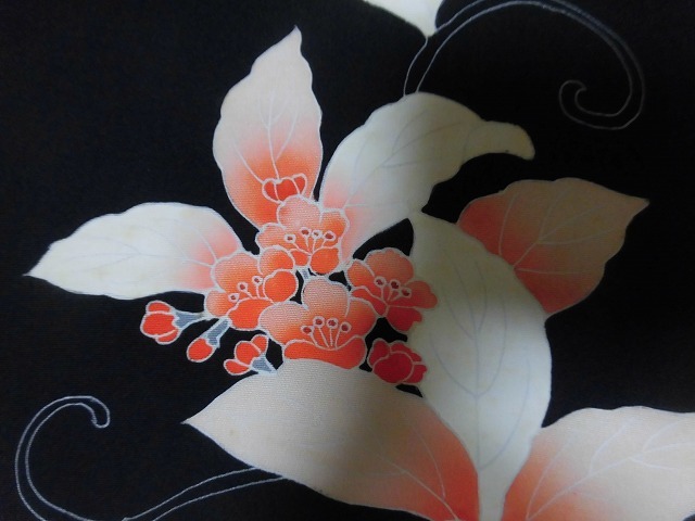 * cloth . feather shaku feather woven . after crepe-de-chine silk black flower pattern unused goods B*