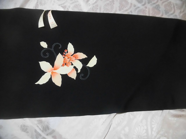 * cloth . feather shaku feather woven . after crepe-de-chine silk black flower pattern unused goods B*