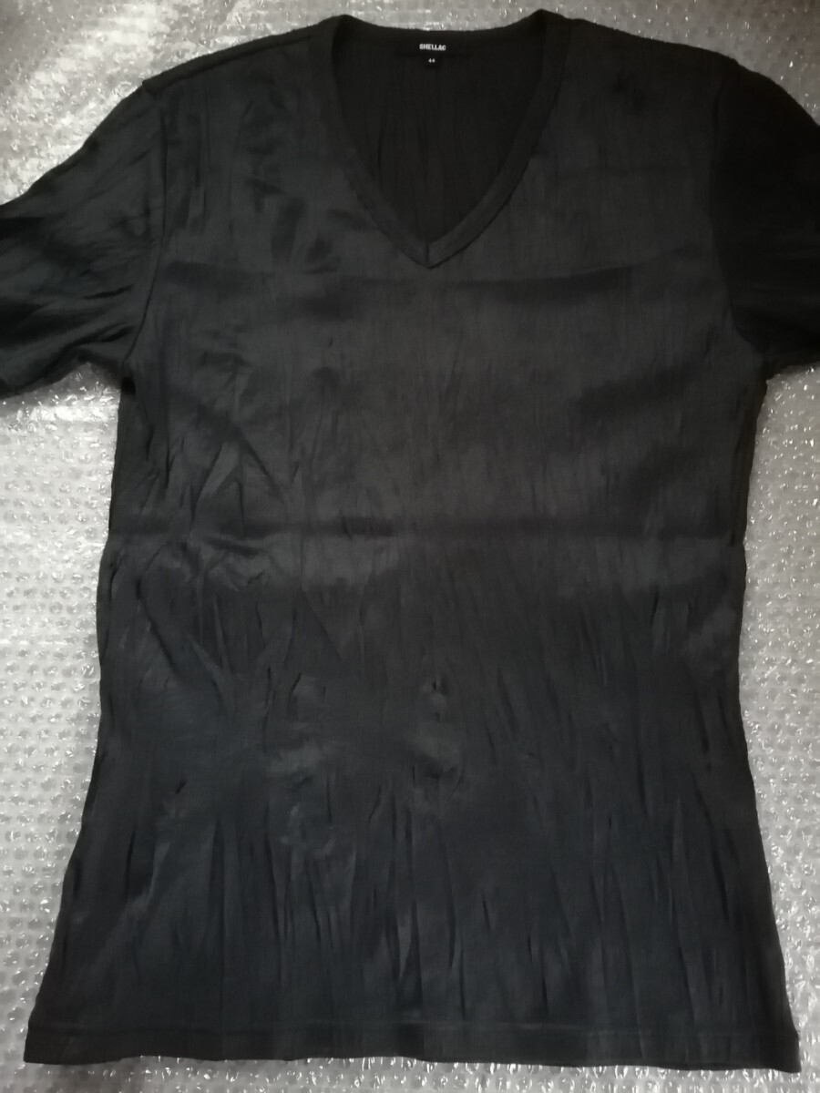 【レア物】SHELLAC シェラック 半袖 カットソー Tシャツ ニット テレコカットソー 未使用に近い 極美品！ サイズ44 ブラックの画像1