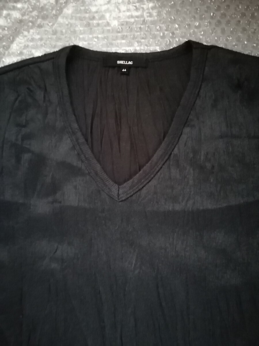 【レア物】SHELLAC シェラック 半袖 カットソー Tシャツ ニット テレコカットソー 未使用に近い 極美品！ サイズ44 ブラックの画像3