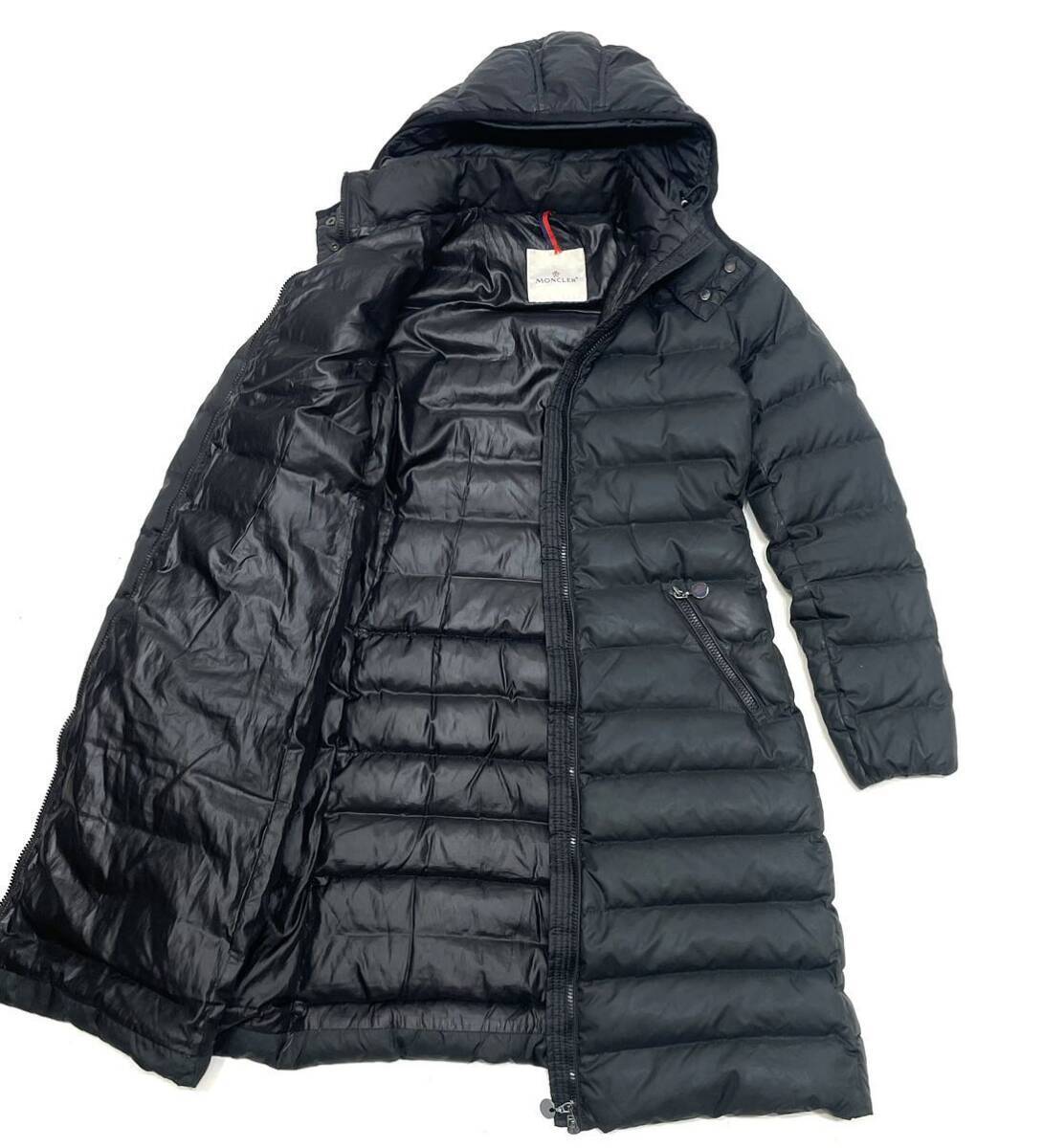 正規品 MONCLER モンクレール MOKACINE ナイロン ダウンコート ジャケット モカシン down long coat ジップアップ 1 レディース ブラックの画像2