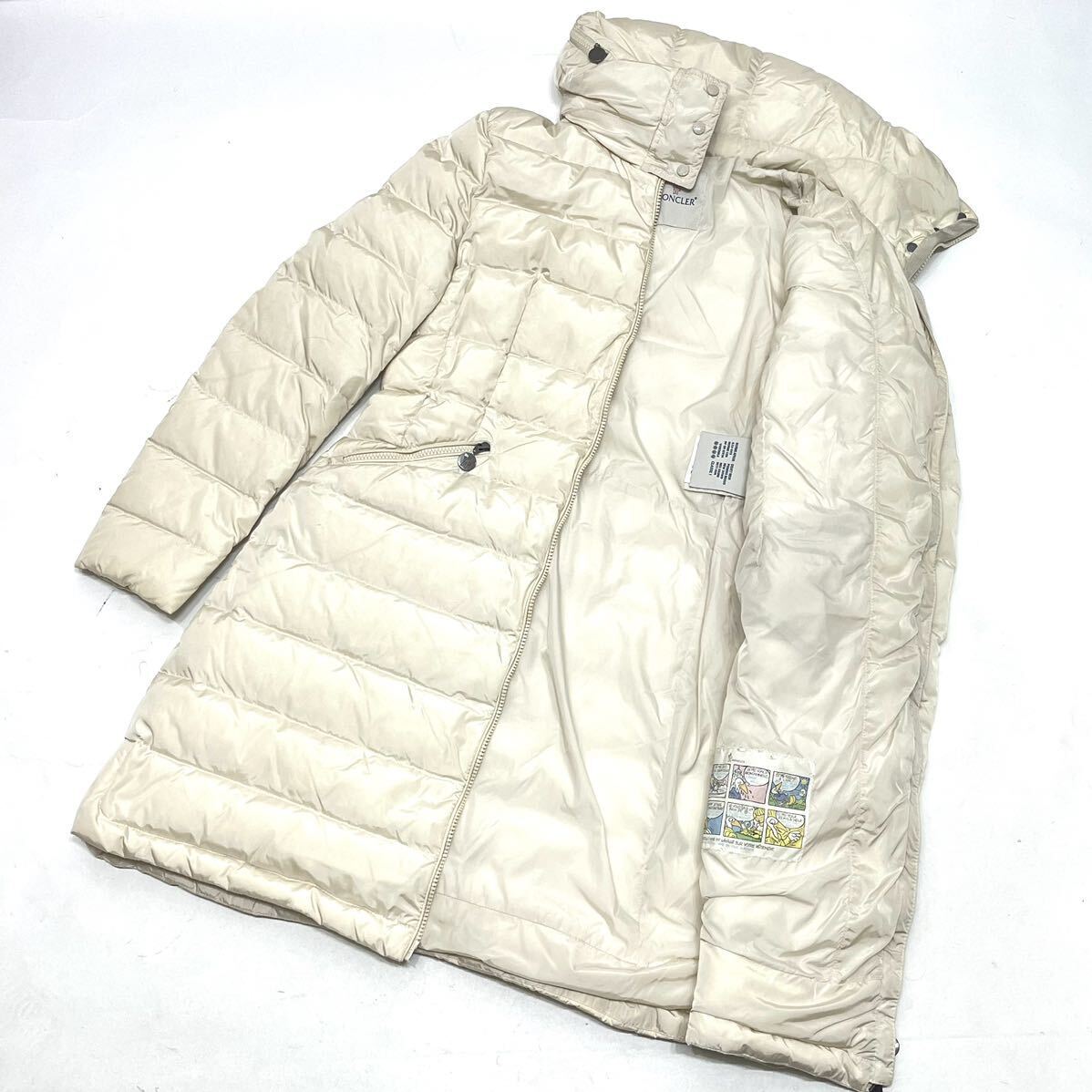 正規品 MONCLER モンクレール FLAMME フラム ナイロン ダウンジャケット DOWN LONG COAT ロゴワッペン 3 アイボリー レディース_画像5