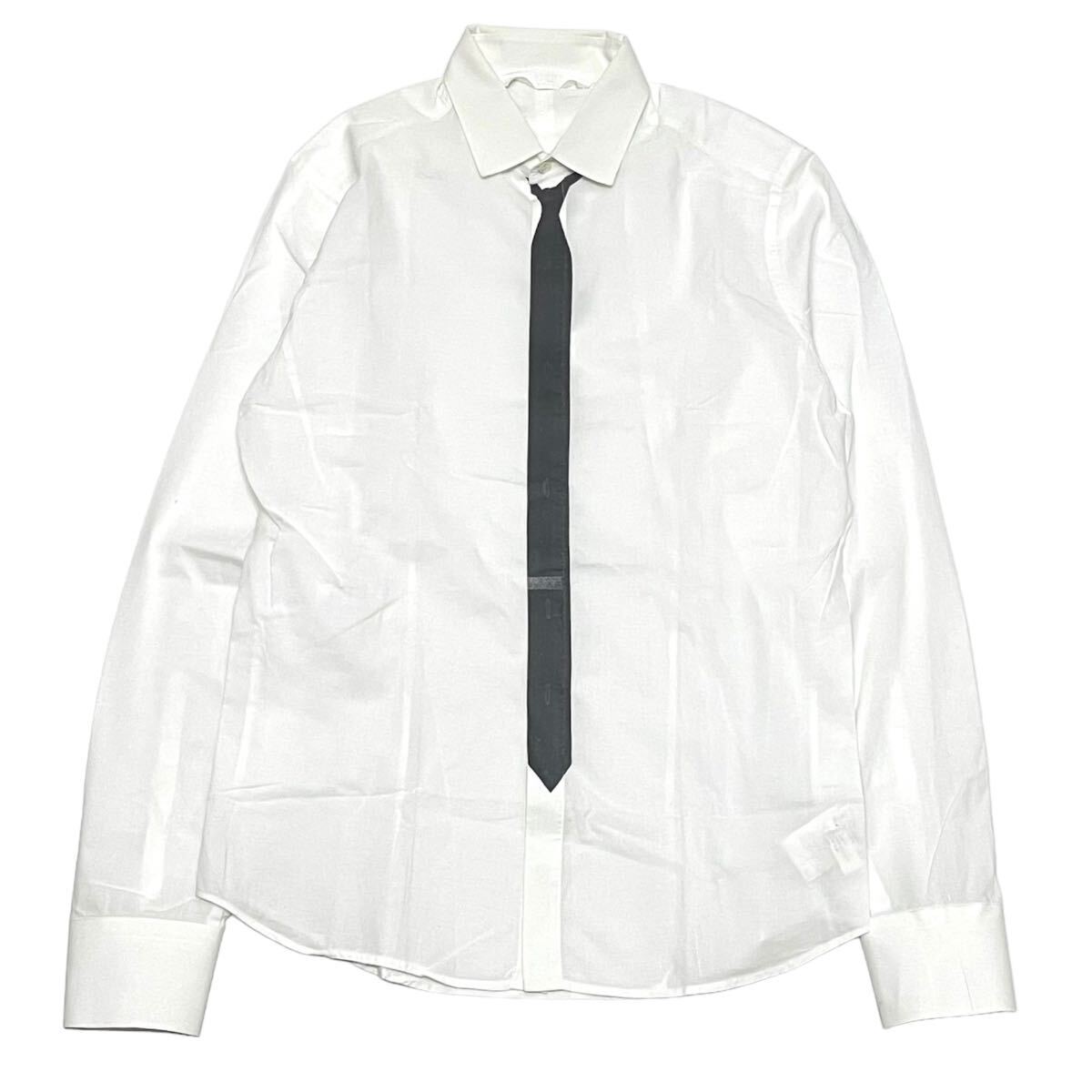 国内正規品 NEIL BARRETT ニールバレット 長袖コットン L/S Dress shirt トロンプルイユ ネクタイ ドレスシャツ ビジネス 38 ホワイトの画像2
