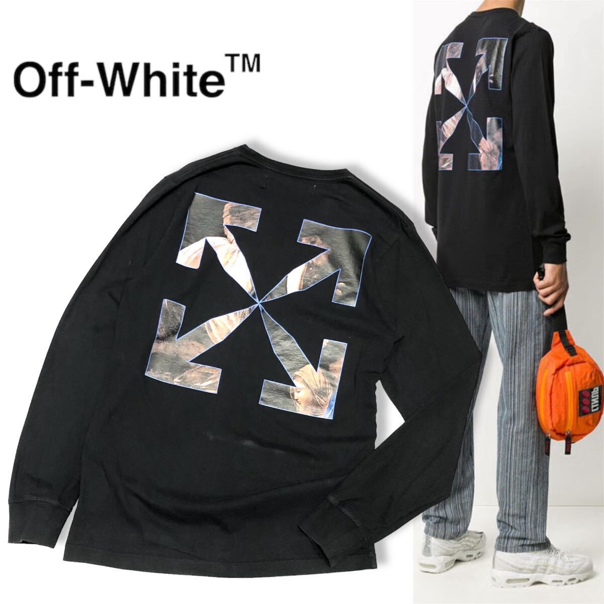 正規品 OFF WHITE オフホワイト 20AW DIAG L/S T-Shirts フォトアロー ダイアゴナル Tシャツ バック クロスアロー 長袖シャツ ロンT 黒 M_画像1