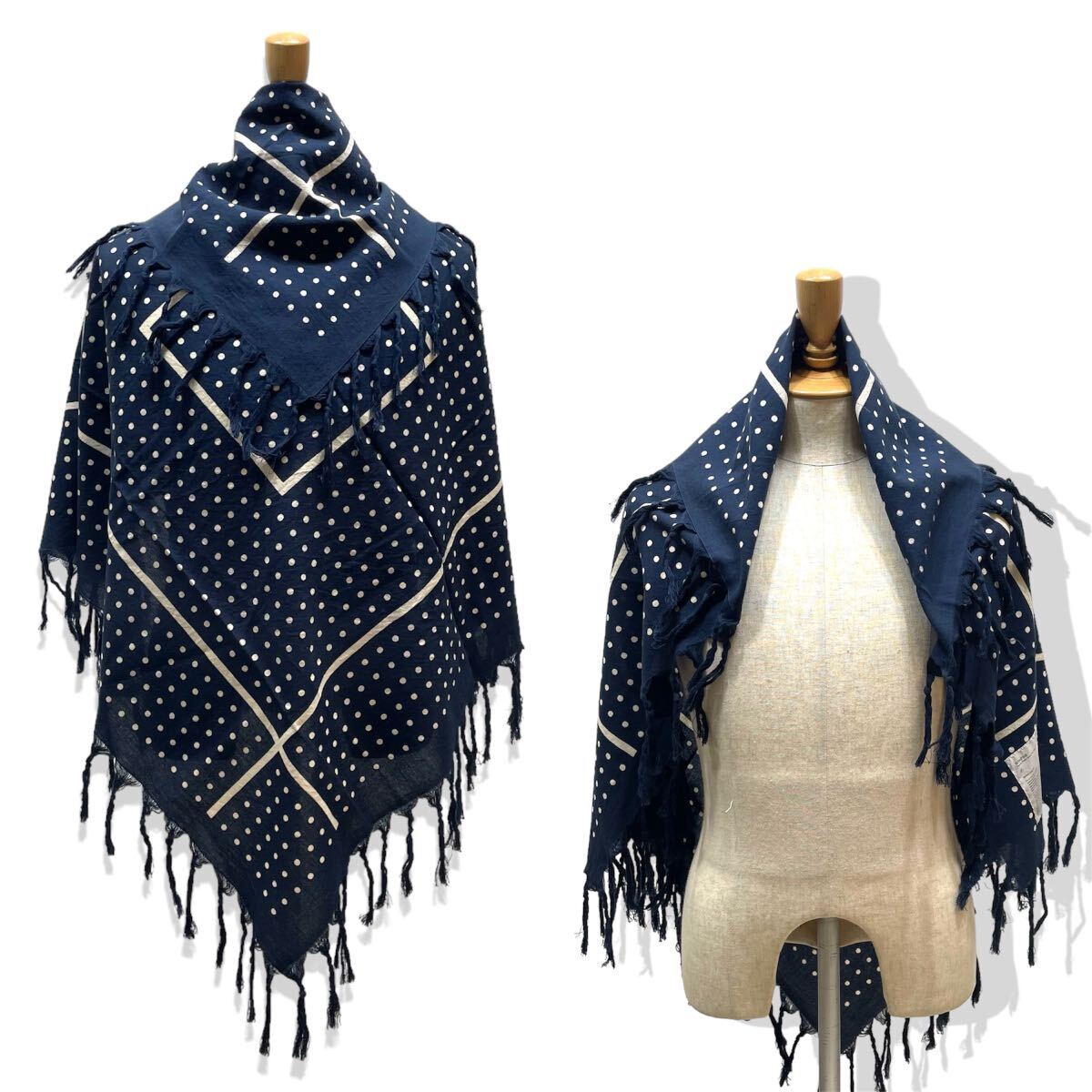 国内正規品 WTAPS ダブルタップス WOOL DOT PATTERN SCARF ドッド ストライプ フリンジ 大判 スカーフストール 首巻き ネイビー メンズ_画像4