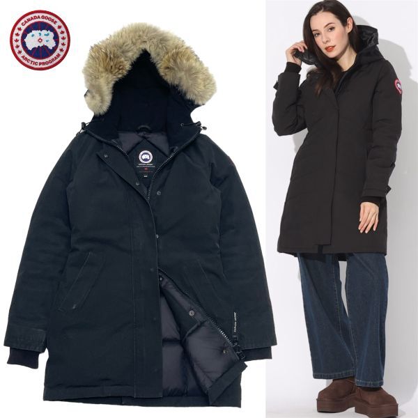 正規品 CANADA GOOSE カナダグース 3037LA R VICTPRIA PARKA ヴィクトリア パーカー ダウンジャケット コヨーテファー ロゴワッペン XS 黒_画像1