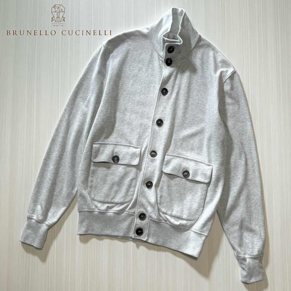 L20★極上ハイネックカーディガン ブルネロクチネリ コットン BRUNELLO CUCINELLI グレー ニットジャケット コットン_画像1