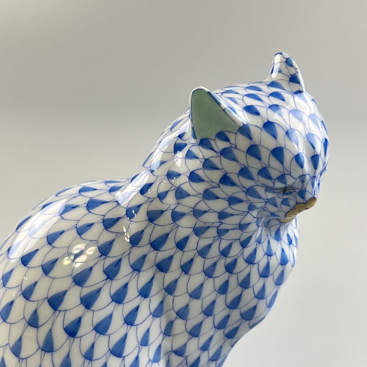 HEREND ヘレンド エカイユ ブルー 猫 ネコ フィギュリン インテリア 置物 フィッシュネット Cat 西洋陶磁 置物 陶器 人形_画像7