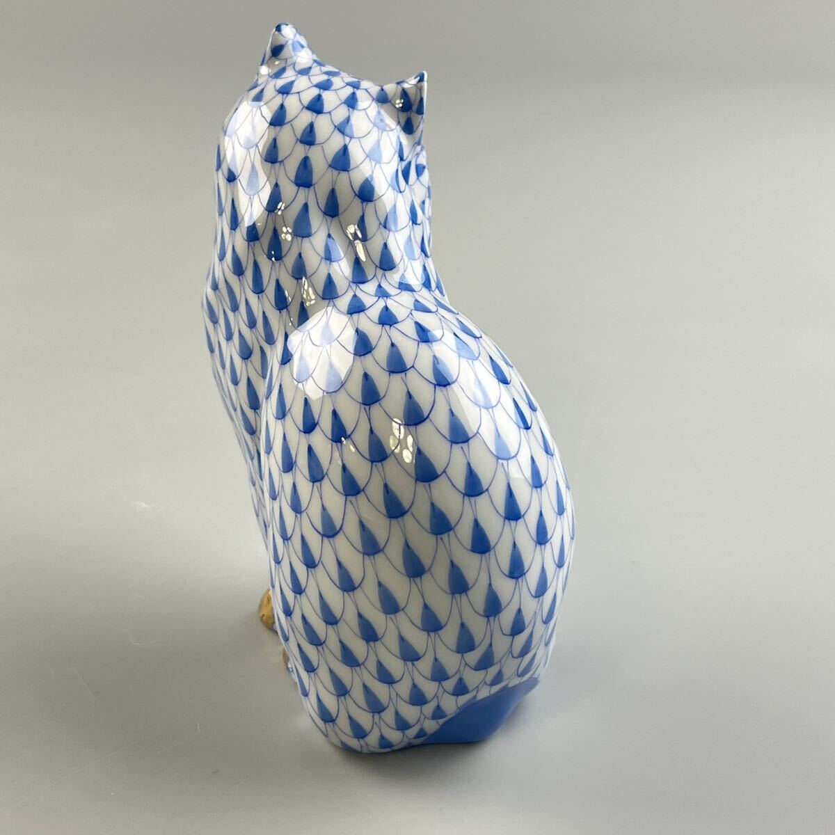 HEREND ヘレンド エカイユ ブルー 猫 ネコ フィギュリン インテリア 置物 フィッシュネット Cat 西洋陶磁 置物 陶器 人形_画像6