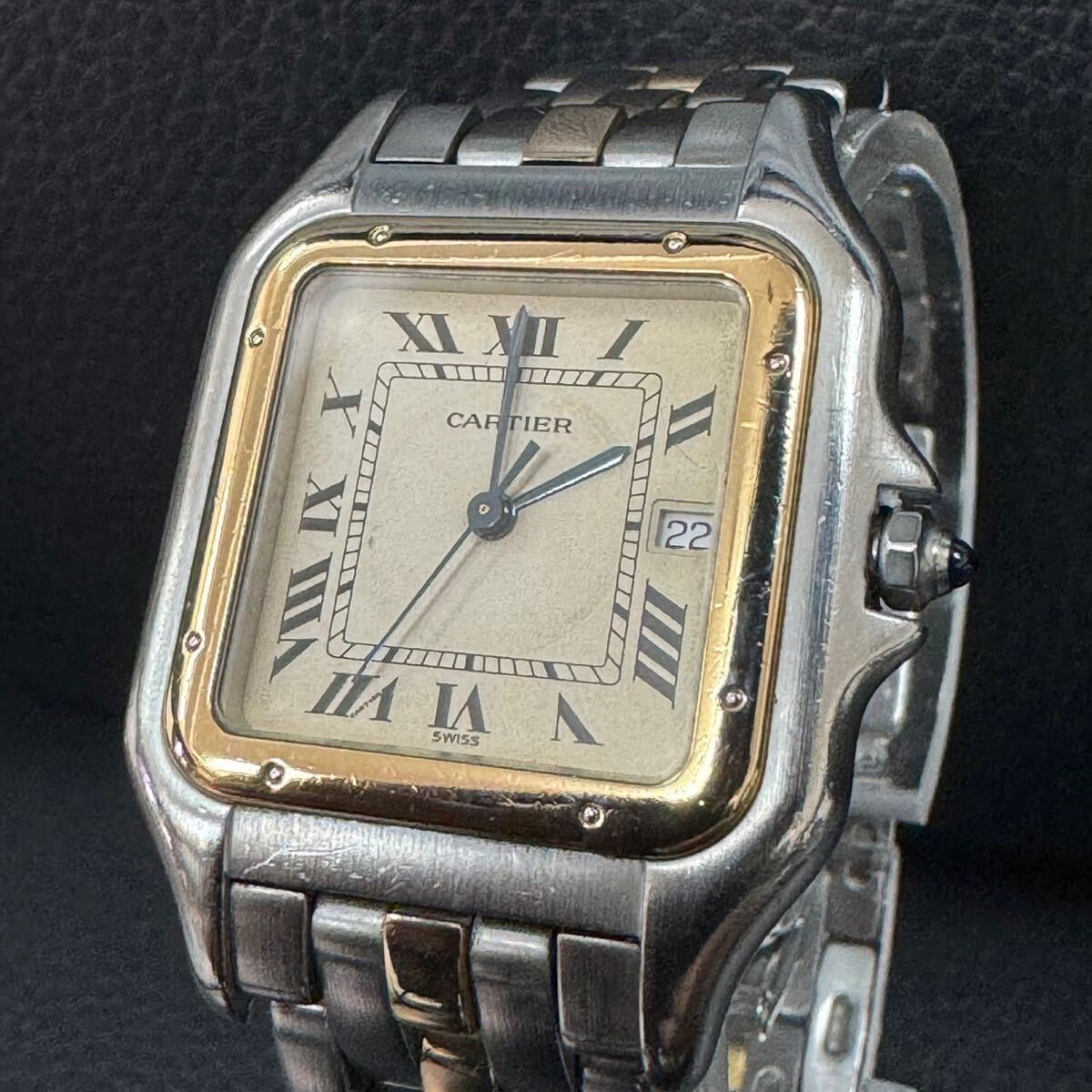 4132 カルティエ Cartier 腕時計 QZ スクエア パンテール クォーツ 187957 ローマン 不動品！の画像2