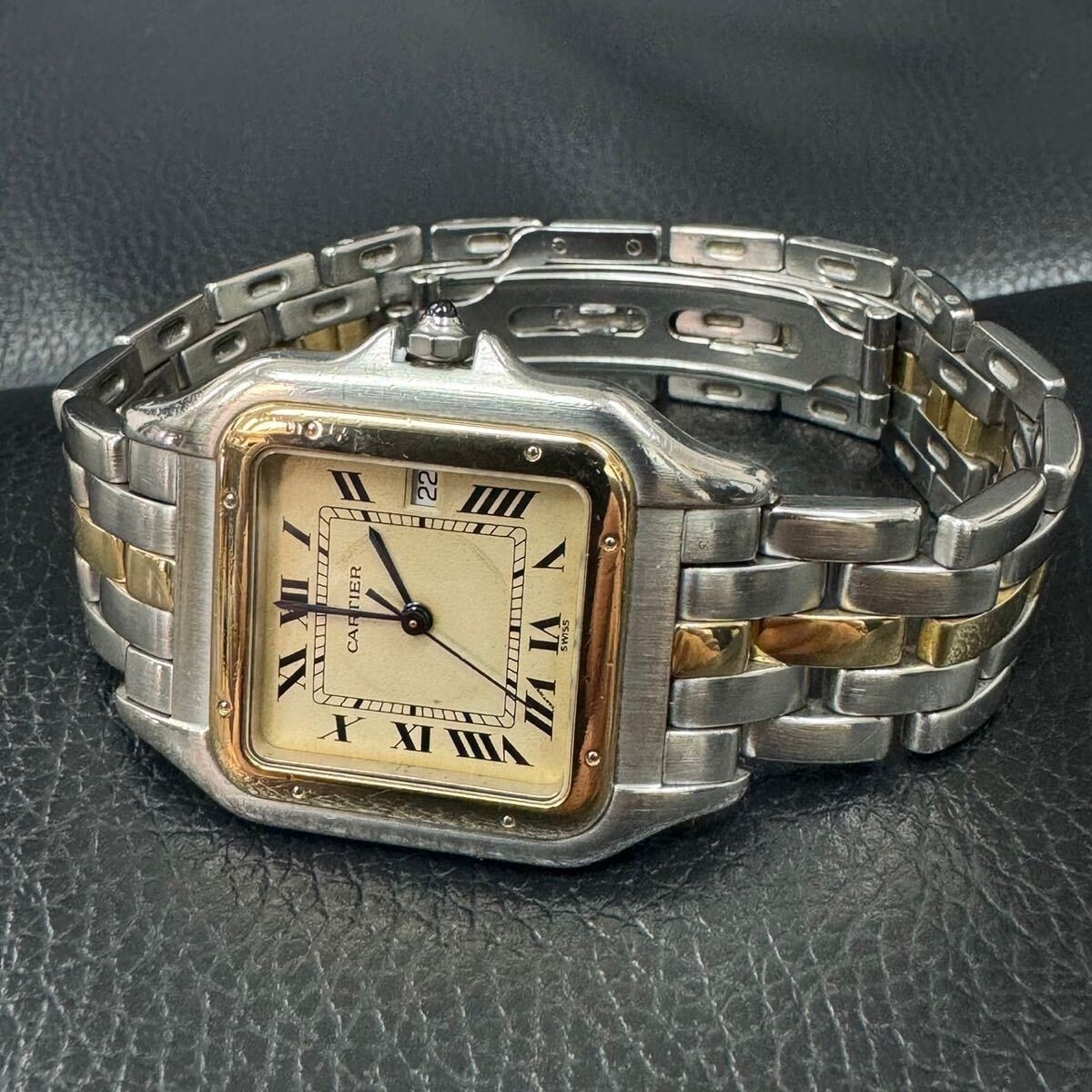 4132 カルティエ Cartier 腕時計 QZ スクエア パンテール クォーツ 187957 ローマン 不動品！の画像7