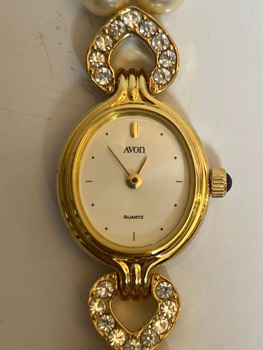 4164 AVON アヴォン 腕時計 クォーツ QZ アンティーク 石付 ラウンド ゴールド 美品 不動 JAPANの画像1
