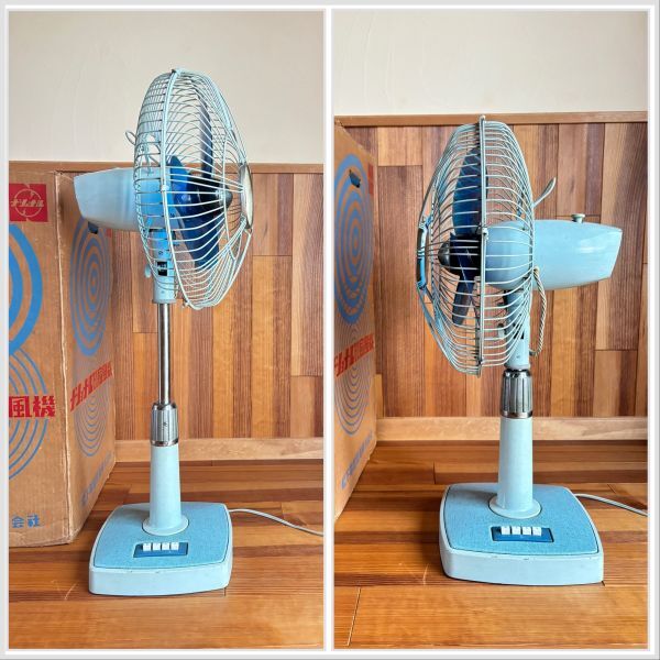 昭和レトロ 扇風機 首伸縮 ナショナル national electric fan 30SC ツートンスカイ 動作品 専用箱付の画像3