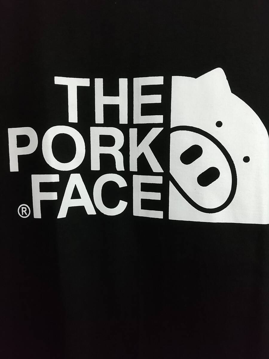 即決 新品 送料無料 ザポークフェイス THE PORK FACE 半袖Tシャツ パロディー ジョーク ネイビー L アウトドア スポーツの画像2