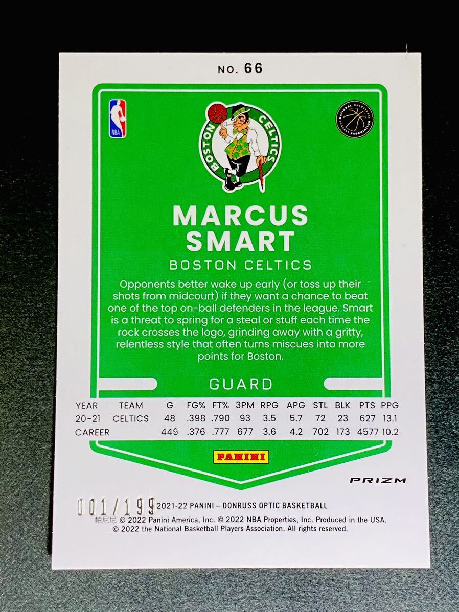 2021-22 Panini Donruss Optic Marcus Smart Orange 001/199 ファーストナンバーの画像2