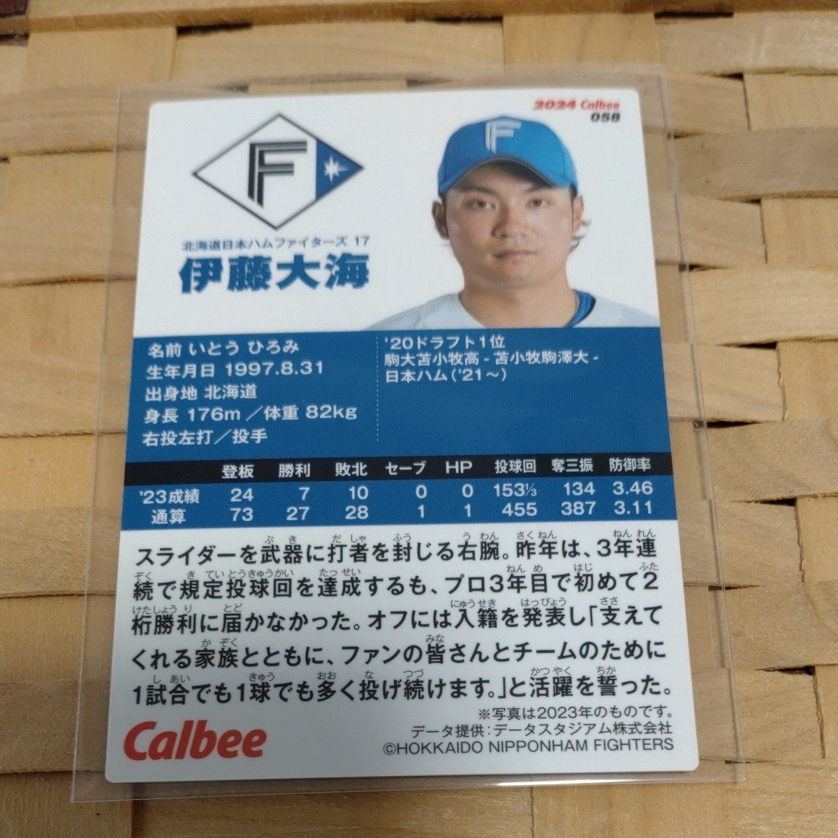 カルビー☆プロ野球チップス☆2024 第1弾☆伊藤大海投手☆北海道日本ハムファイターズ☆エラーカード☆176m