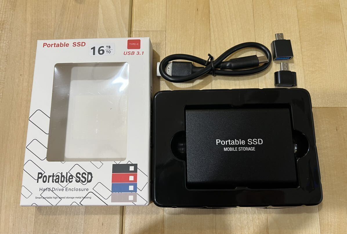 新品 外付け ポータブルSSD USB3.1 USBType-C ブラック 16TB.の画像1