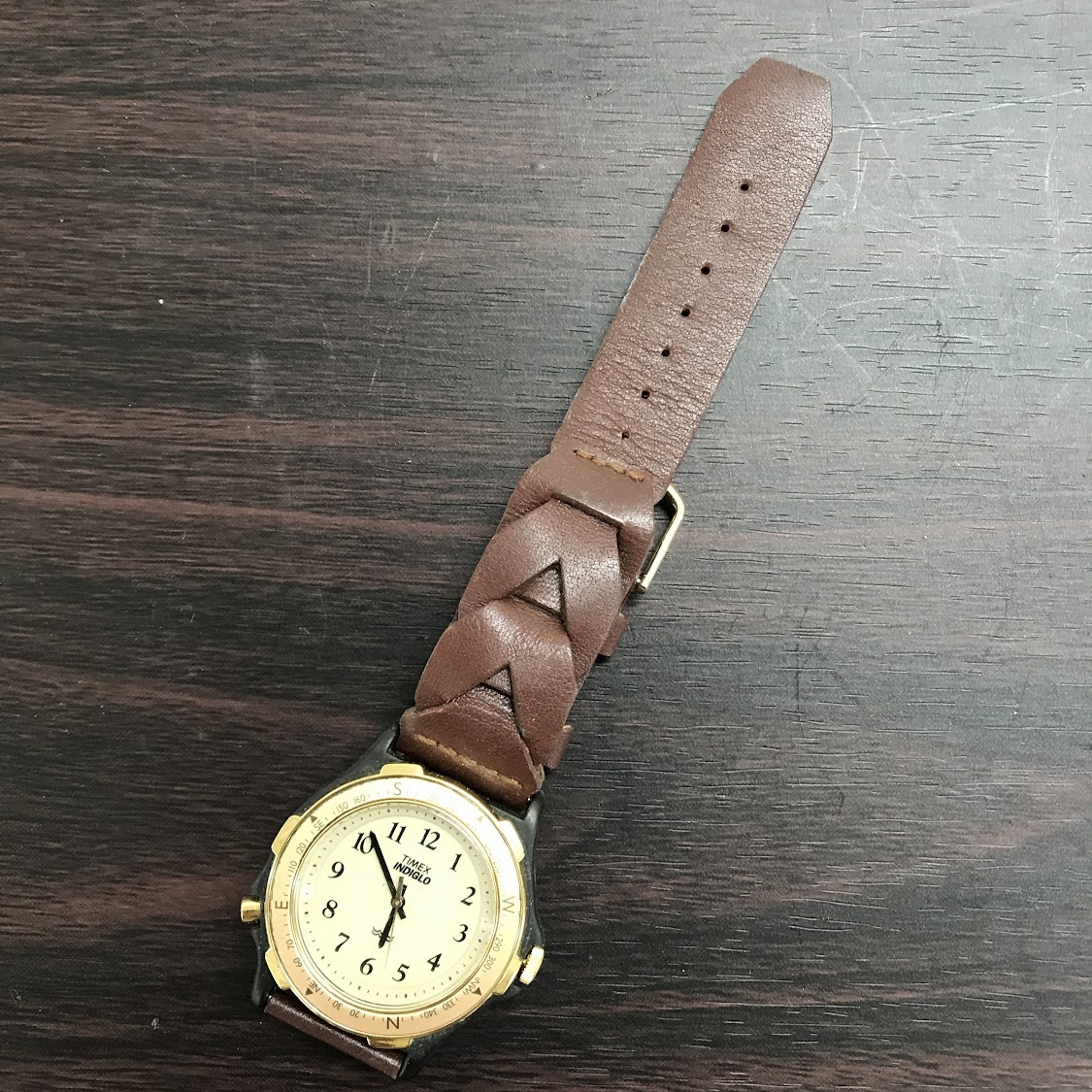 [ITB7HGA61A7E]TIMEX INDIGLO Timex Indy Glo наручные часы Gold цвет чай цвет Brown кожа ремень 