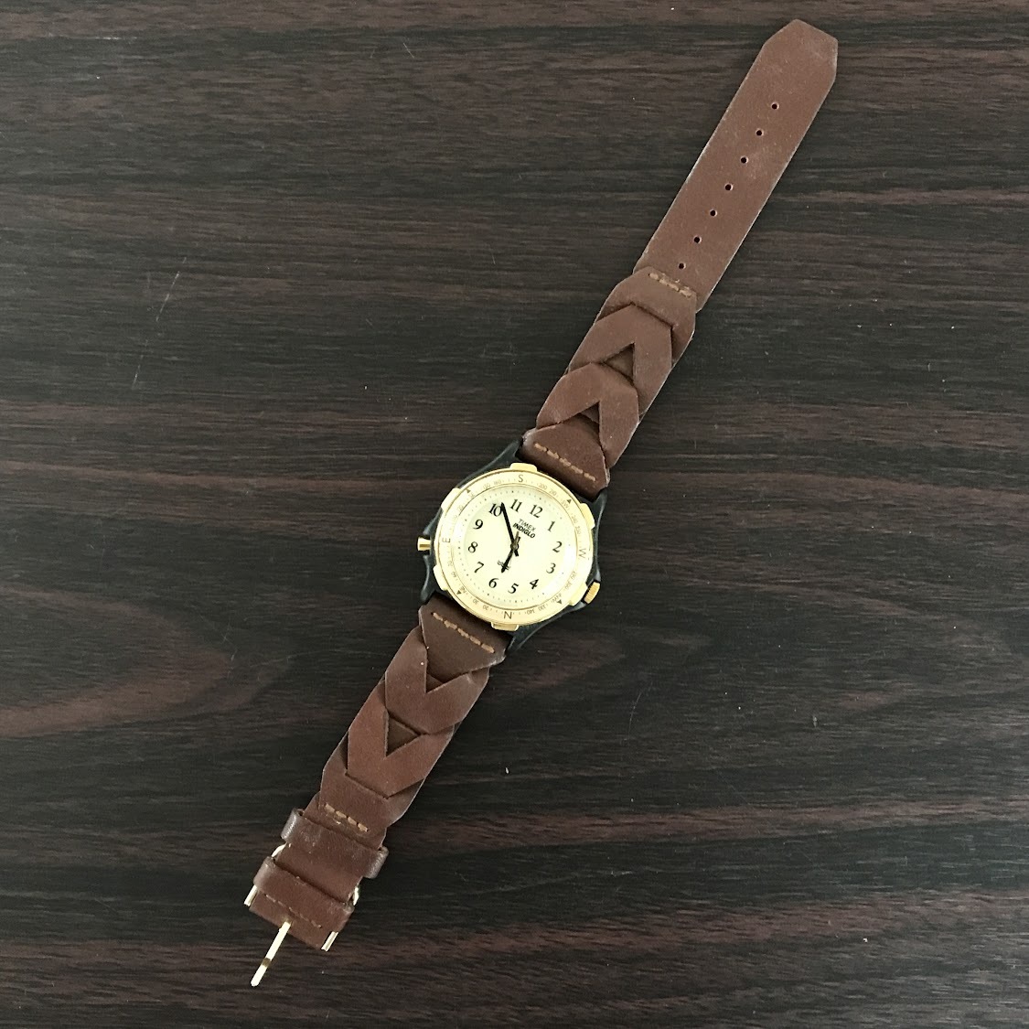 [ITB7HGA61A7E]TIMEX INDIGLO Timex Indy Glo наручные часы Gold цвет чай цвет Brown кожа ремень 