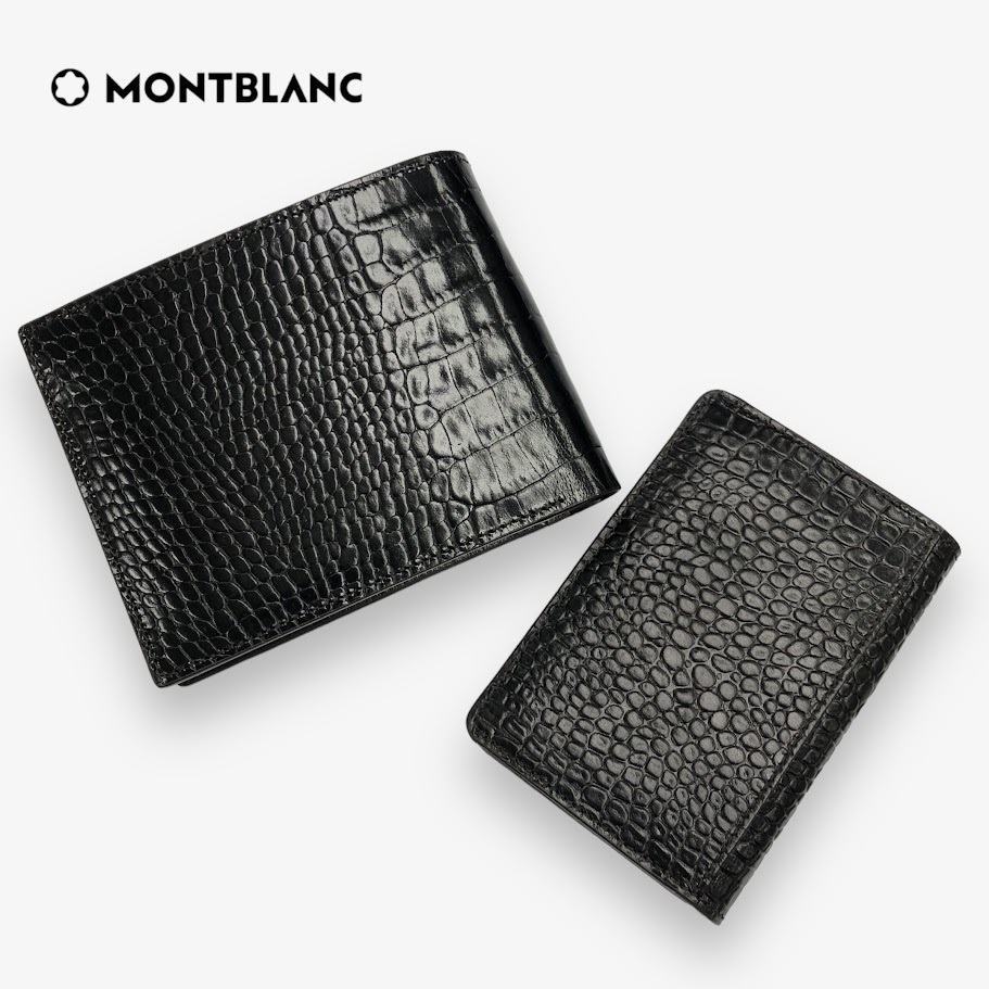 【ITFNMV5XXZ04/IT02H5Q5HSEO】超美品 MONTBLANC モンブラン クロコ型押し 二つ折り財布 札入れ 名刺入れ カードケース セット_画像2