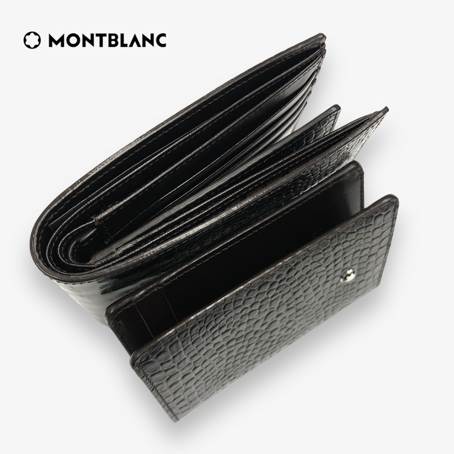 【ITFNMV5XXZ04/IT02H5Q5HSEO】超美品 MONTBLANC モンブラン クロコ型押し 二つ折り財布 札入れ 名刺入れ カードケース セット_画像3